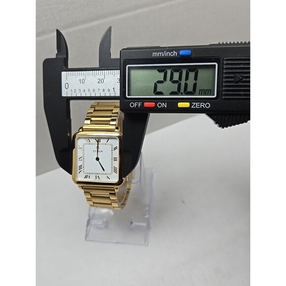 Titan Quartz Gold Tone Square Watch White 29mm Roman Bracelet New Battery 510YAC - Picture 5 of 12